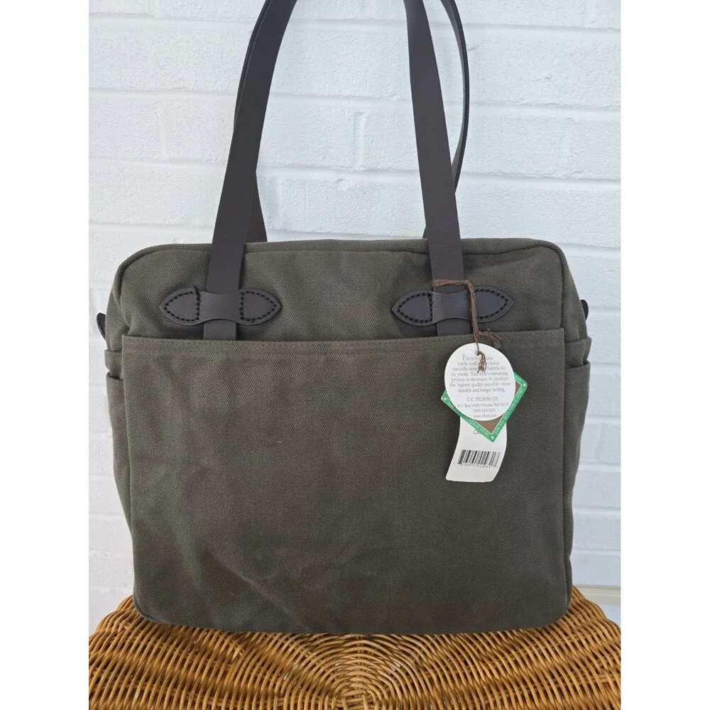 NWT FILSON RUGGED TWILL TOTE BAG WITH ZIPPER MADE IN USA OTTER GREEN